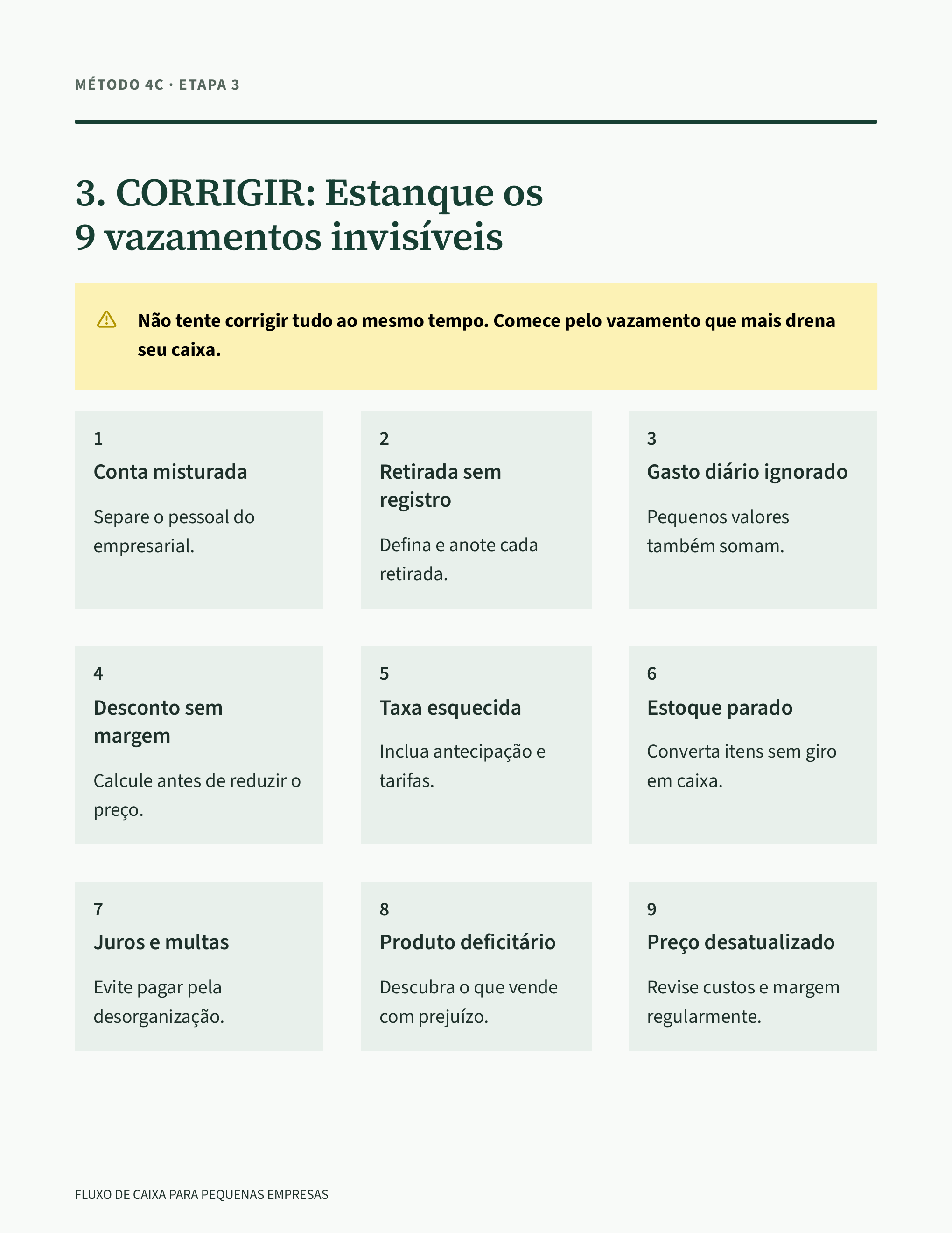 Página real sobre vazamentos de caixa