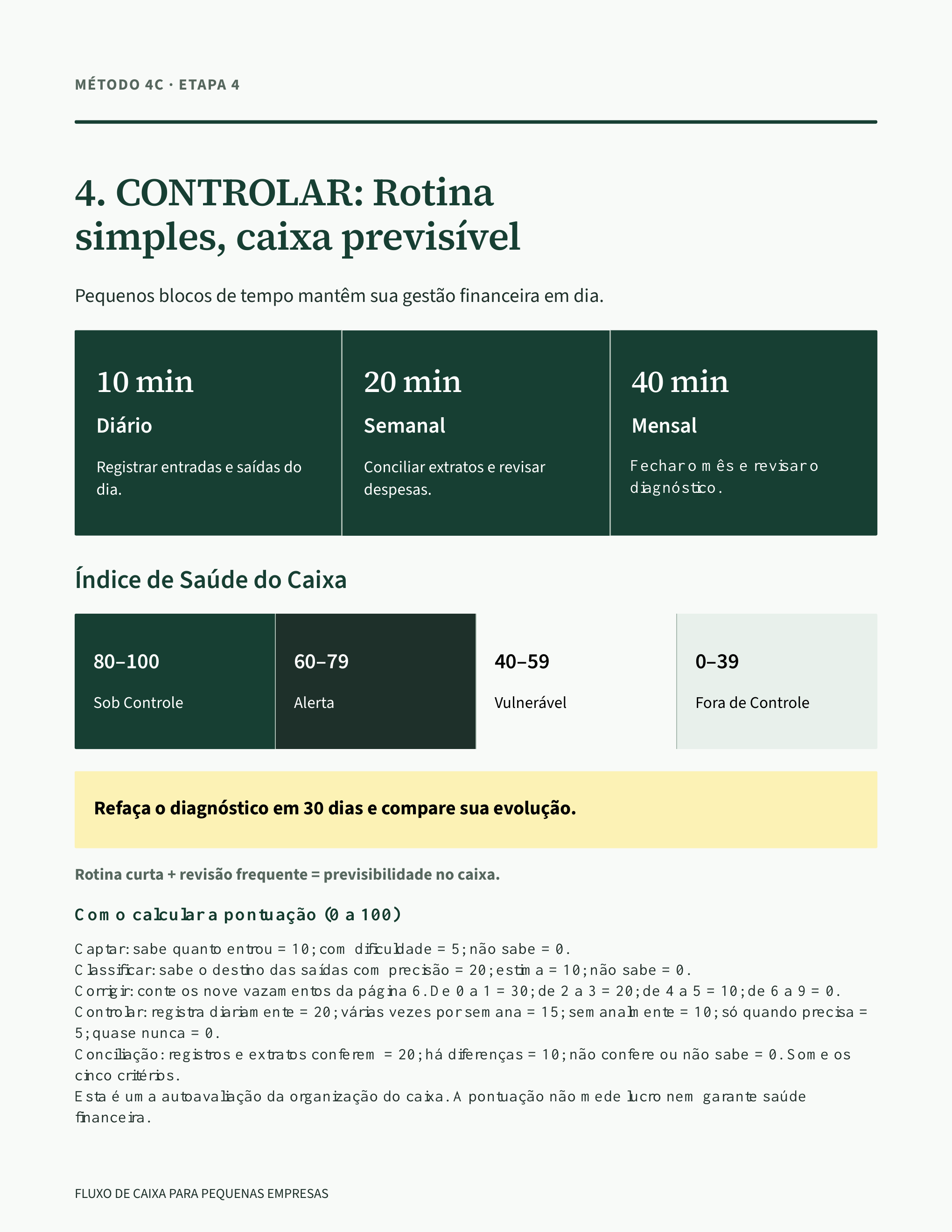 Página do guia com rotina diária, semanal e mensal